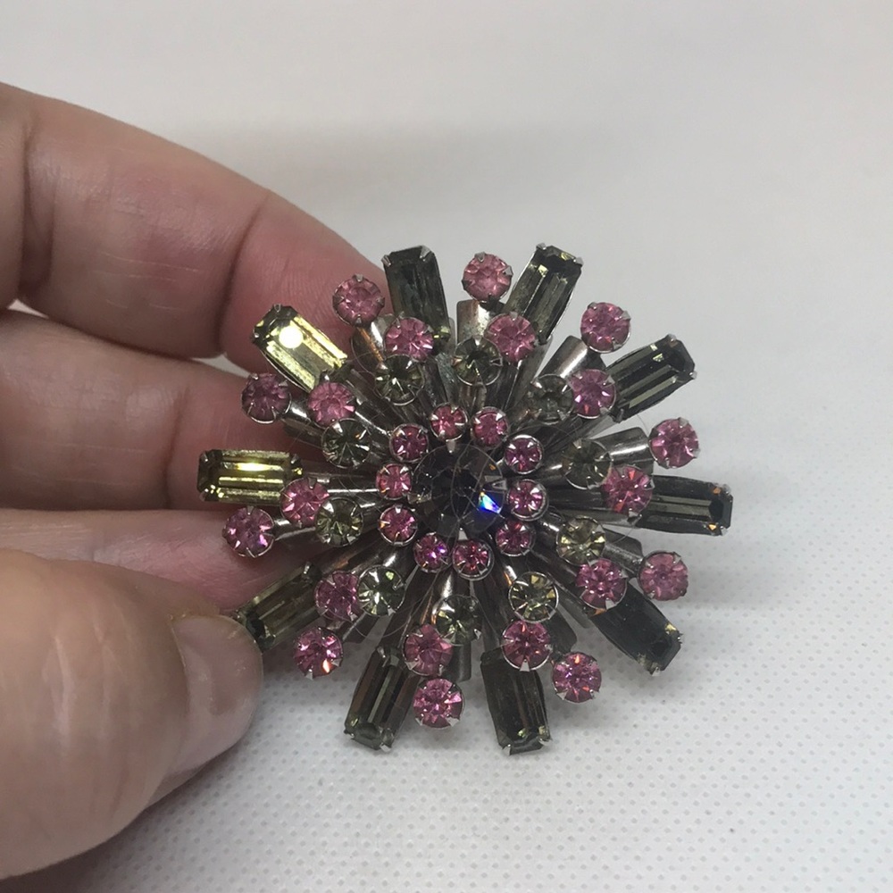 Vintage MCM Rhinestone Pin Gray/Pink wow!